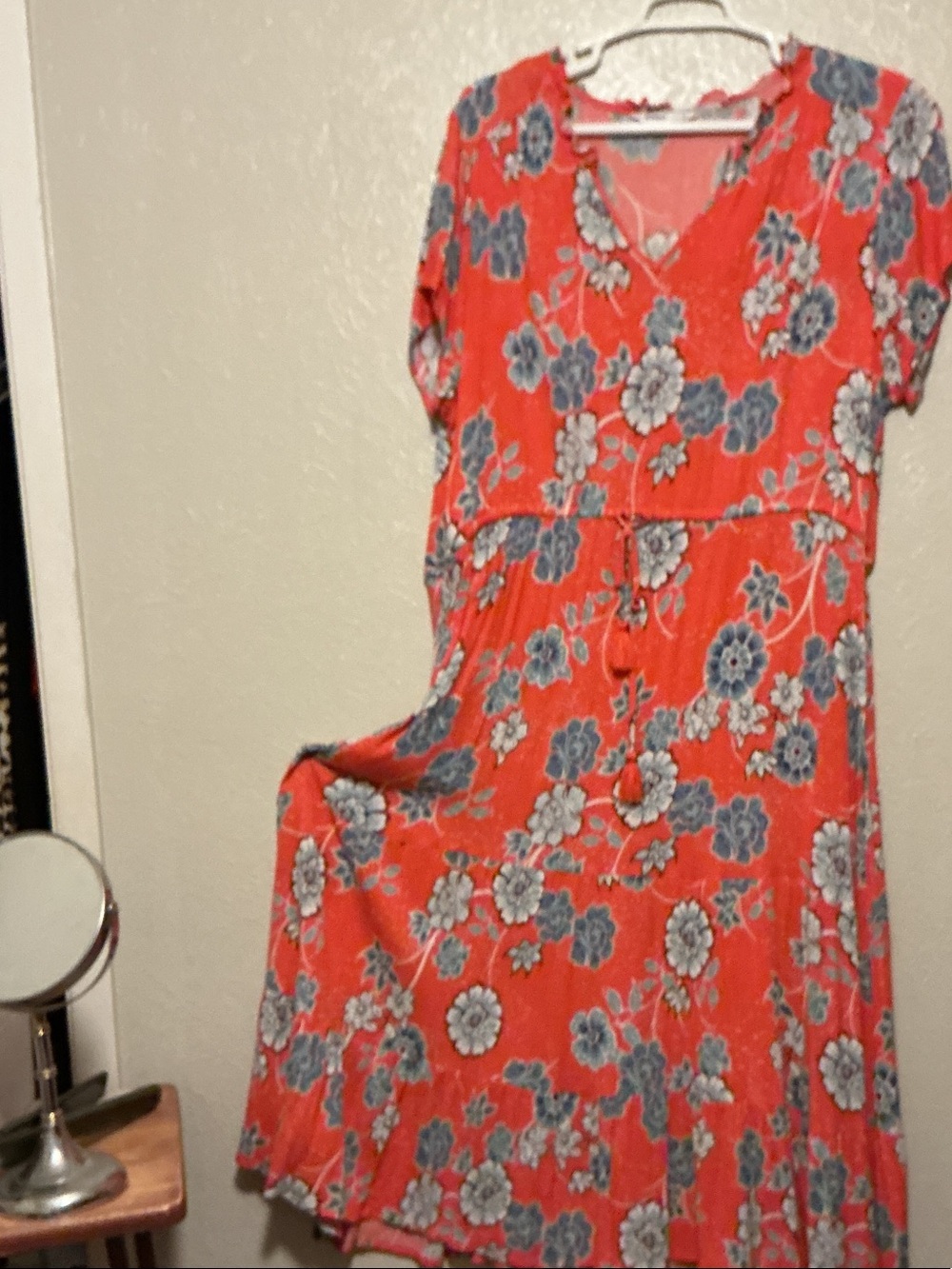 Sonoma Coral Floral Maxi Dress with Blue Accents